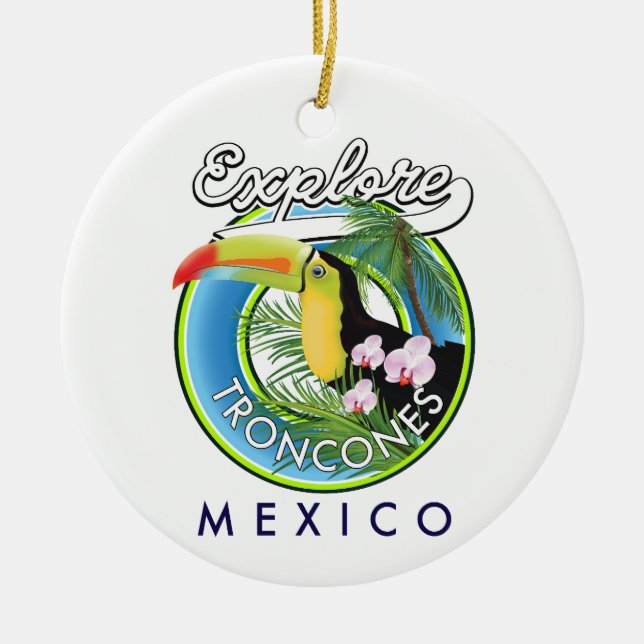 Utforska Troncones Mexiko retro logotyp Julgransprydnad Keramik (Framsidan)