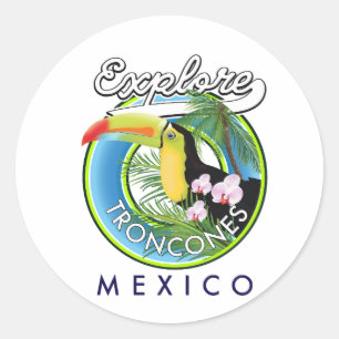 Utforska Troncones Mexiko retro logotyp Kaffe Mugg Runt Klistermärke