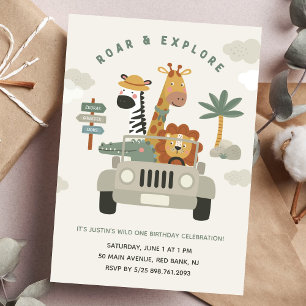 Utforska Vilden l Animals Safari Birthday Inbjudningar