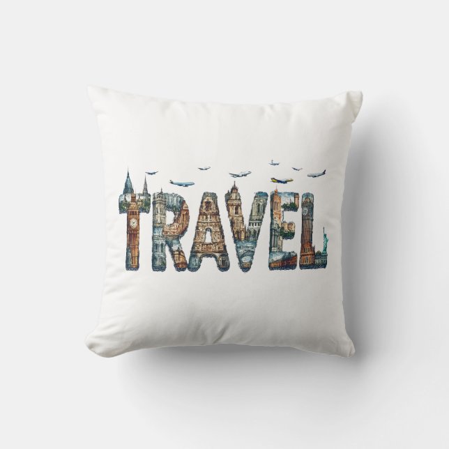 Utforska World Travel Pillow Kudde (Framsida)