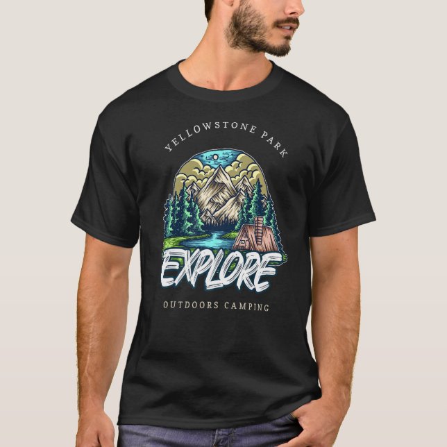 Utforska Yellowstone National Park Geographic Camp T Shirt (Framsida)