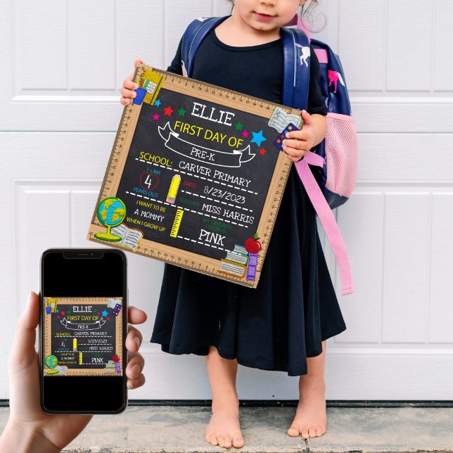 Utfyllnadsskylt för första dagen på förskolan poster (Customized Sign for First Day of Preschool
)