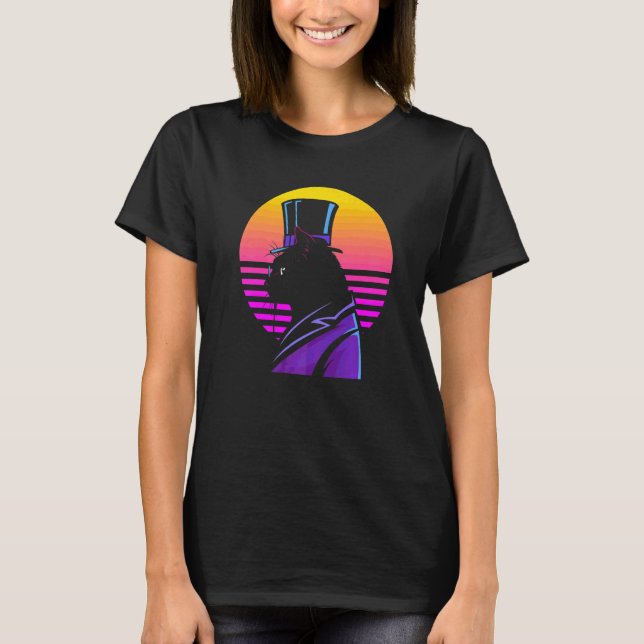 Utgående Synthwave Cyberpunk Streampunk Cat T Shirt (Framsida)