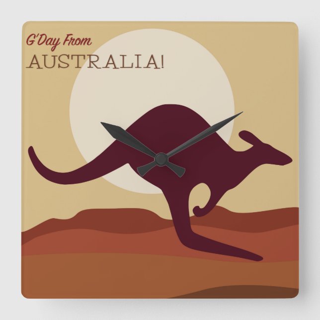 Utgångsgangaroo Fyrkantig Klocka (Framsida)