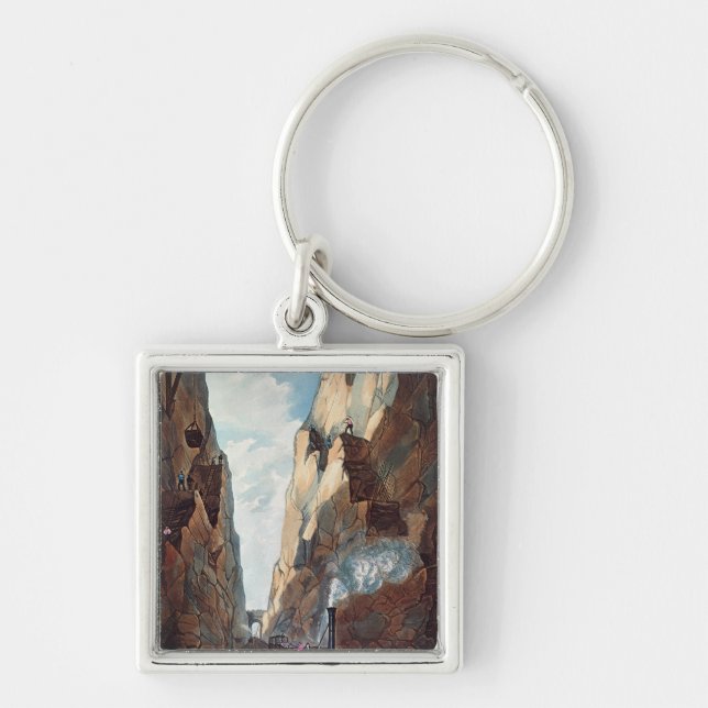 Utgrävning av den olivgröna monteringen, Miles Fyrkantig Silverfärgad Nyckelring (Framsidan)