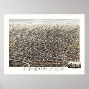 Utica, NY Panoramic Karta - 1873 Poster