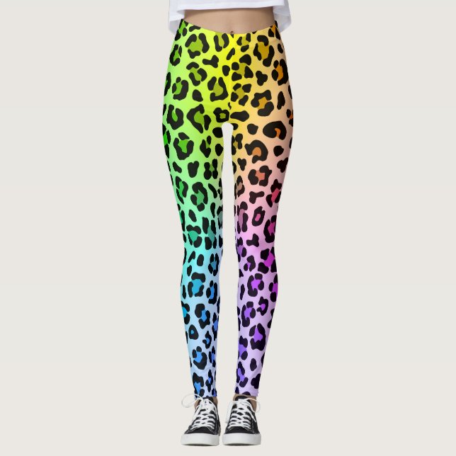 Utjämna regnbåge, feta och vackra leoparder leggings (Framsida)