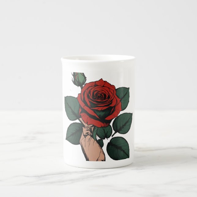 Utkast till blomning - Rosebud Sketch Benporslin Mugg (Framsidan)