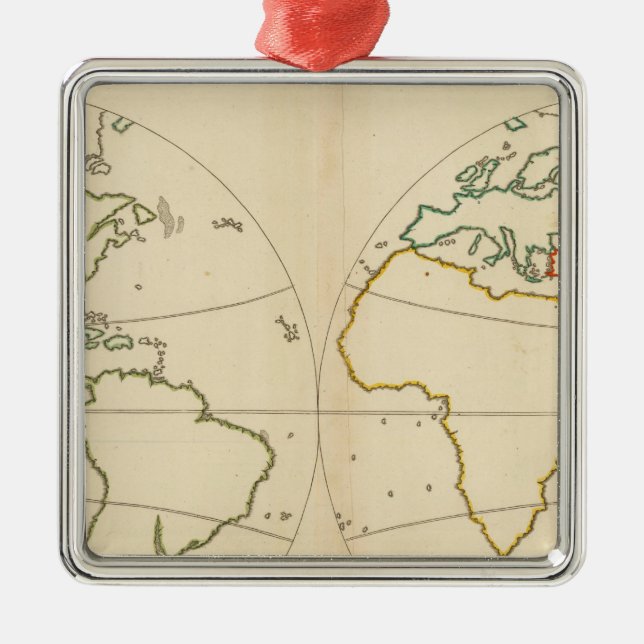 Utkast till världskarta julgransprydnad metall (Framsidan)