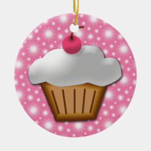 Utklippmuffin med det rosa körsbäret överst julgransprydnad keramik