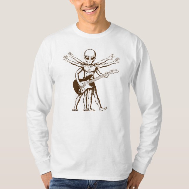 Utlänningen spelar en elektrisk gitarr. t shirt (Framsida)