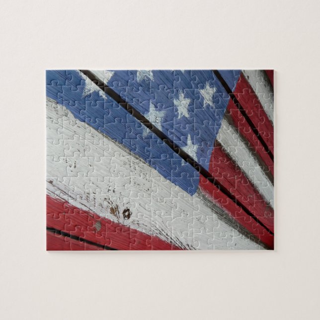 Utmana träamerikanska flagganpussel pussel (Horisontell)