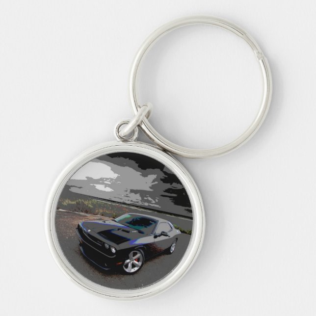 Utmanare srt8 rund silverfärgad nyckelring (Framsidan)