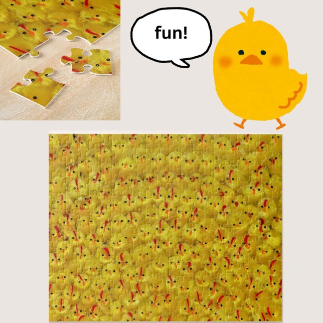 Utmaning av Chickarna Påsk vid Gult Jigszawa Puzzl Pussel (A fun jigsaw puzzle, featuring a difficult all-over pattern of cheery yellow baby toy chicks!)