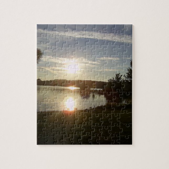 Utmaning Solnedgång Sjö och Himlar Puzzle Pussel (Vertikal)