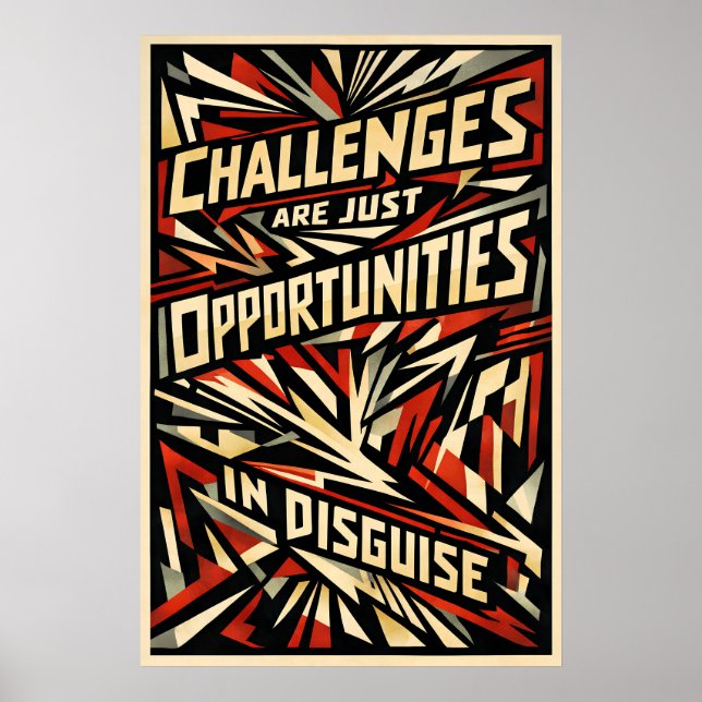 Utmaningar Är Möjligheter Vintage Linocut Konst Poster (Framsidan)