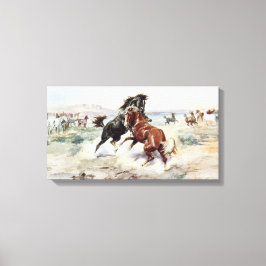 Utmaningen (hästar Fighting in American Väster) Canvastryck