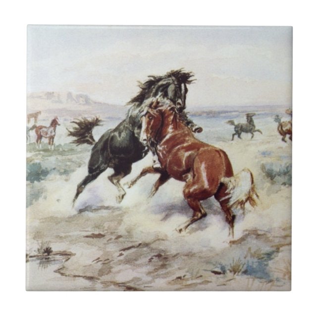 Utmaningen (stallionbekämpning) kakelplatta (Framsidan)