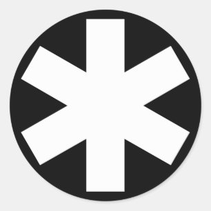 Utmärka med en asterisk - vit på svart runt klistermärke