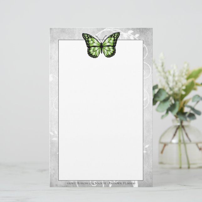 Utmärkt Grönt Butterfly Stationery Brevpapper (Stående Fram)