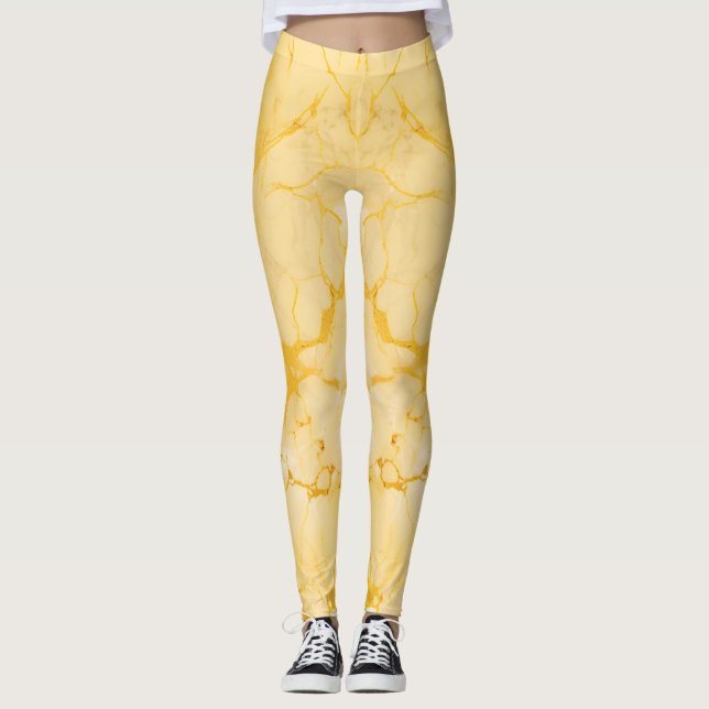 Utmärkt Gult Marble Färg Skriv ut Leggings (Framsida)