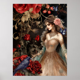 Utmärkt Mörk Beauty Röd ros & Raven Poster