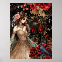 Utmärkt Mörk Beauty Röd ros & Raven Poster