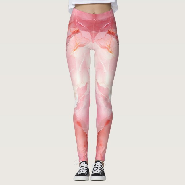 Utmärkt Rosa Marble Färg Skriv ut Leggings (Framsida)