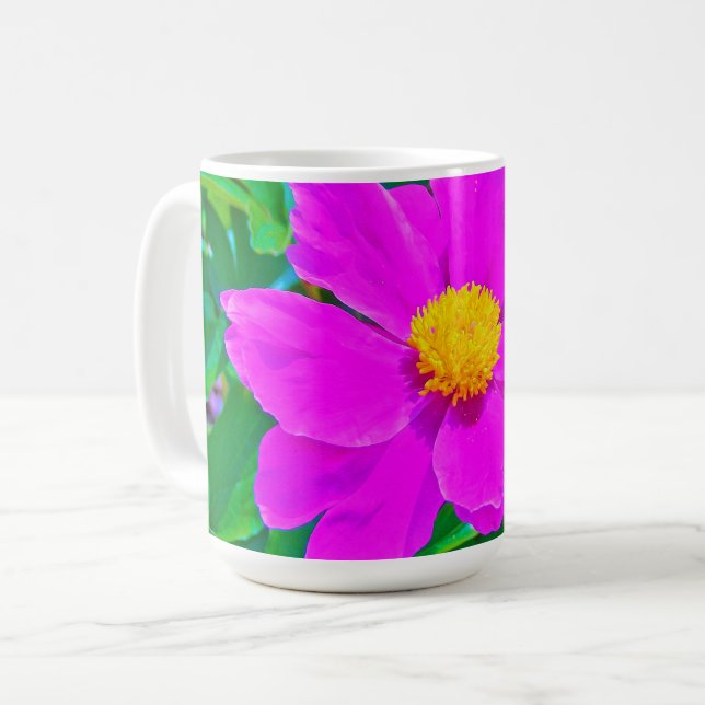 Utmärkt Ultra Violet Peony med Gult Center Kaffemugg (Framsida vänster)