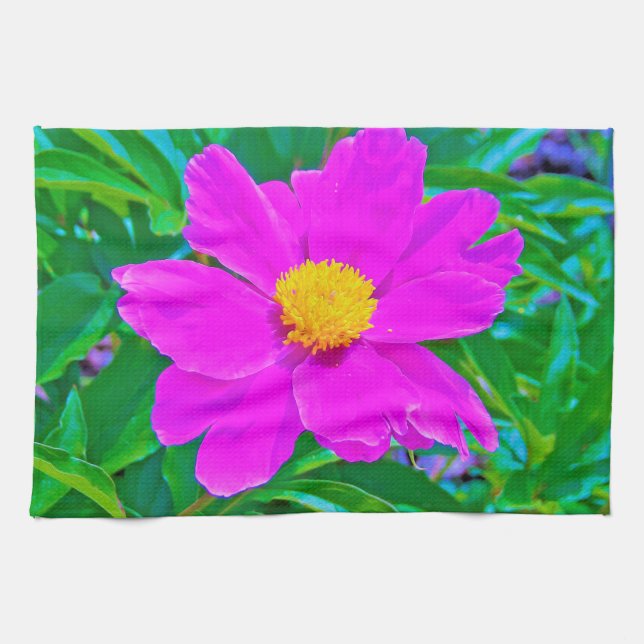 Utmärkt Ultra Violet Peony med Gult Center Kökshandduk (Horisontell)