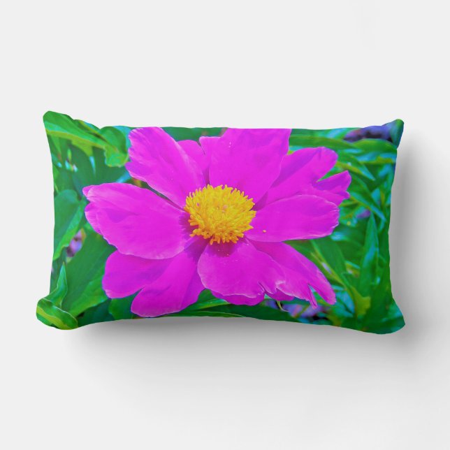 Utmärkt Ultra-Violet Peony med Gult Center Lumbarkudde (Framsida)