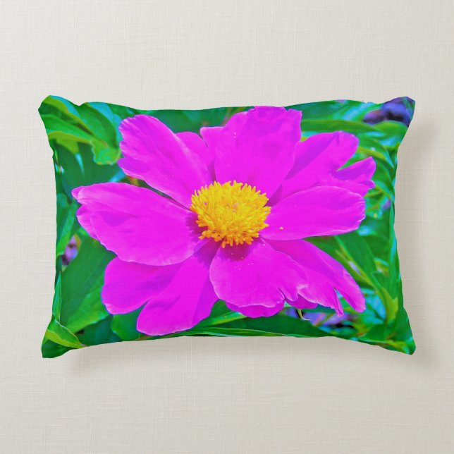 Utmärkt Ultra Violet Peony med Gult Center Prydnadskudde (Framsidan)