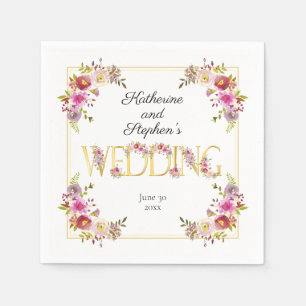 Utmärkta blommor Guld Brev Watercolor Bröllop Pappersservett