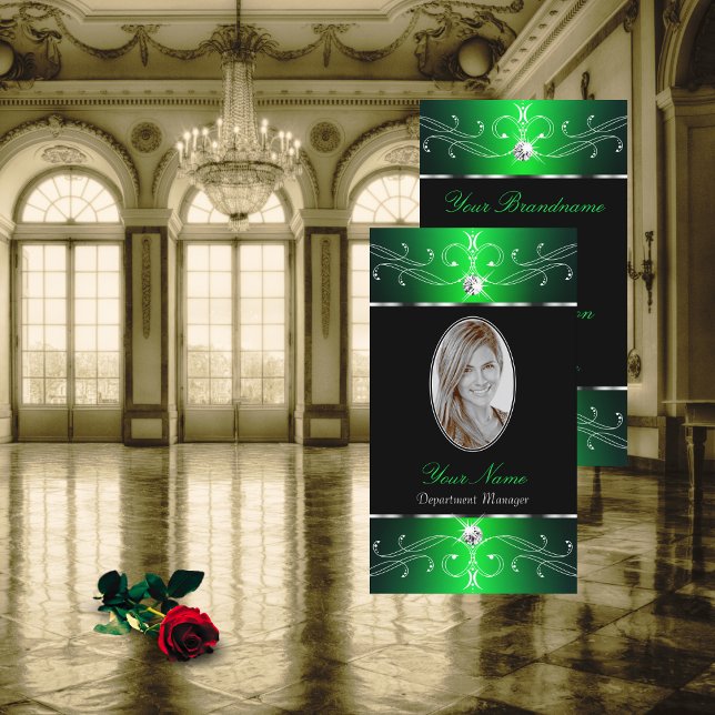 Utmärkta Lägg till bild Ornament för svart Grönt Visitkort (Skapare uppladdad)