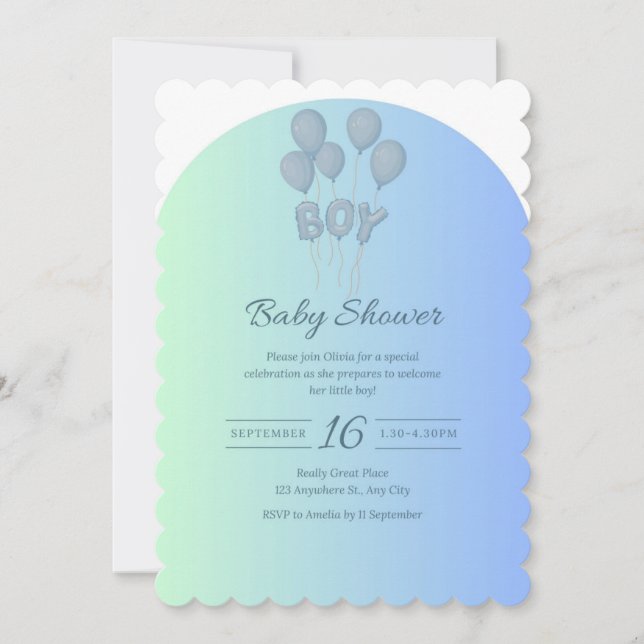 Utmatning av Baby blue babyskor med ballong Julkort (Framsida)