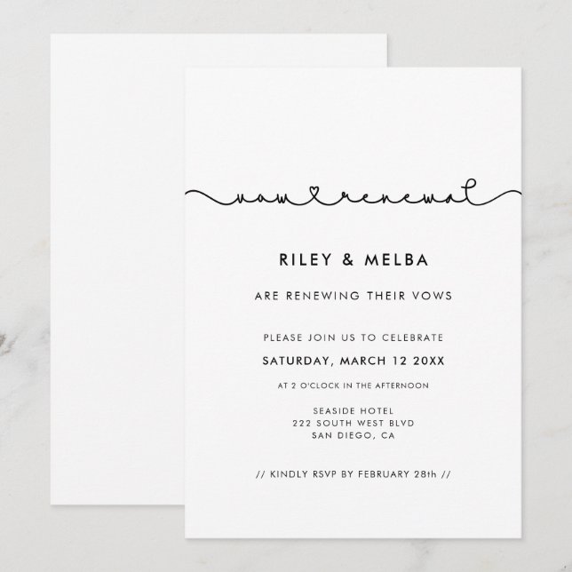 Utmatning av hjärtteckensnitt Bröllop Vow-förnyels Inbjudningar (Fram/baksida)