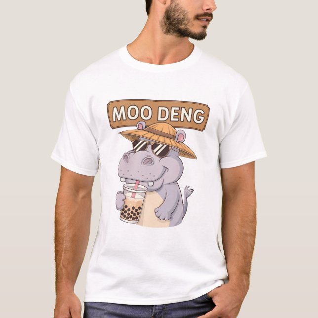 Utmatningsdesign för pygmy Hippo i rutt moo-Deng T Shirt (Framsida)