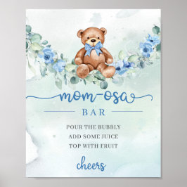 Utmatningsfärgen baby bär blåa blommor Mamma-osa p Poster