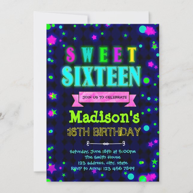 Utmatningsglöd 16 födelsedagsfest inbjudan (Framsida)