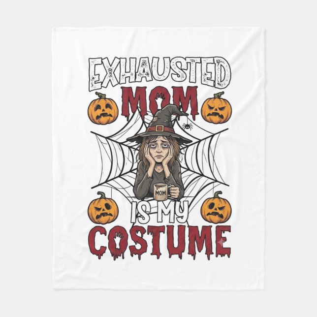 Utmattad Mamma Är Kostym Halloween Häxa Kaffe Pu Fleecefilt (Framsidan)