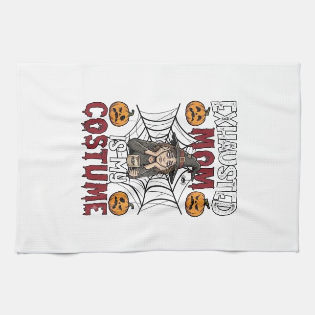 Utmattad Mamma Är Kostym Halloween Häxa Kaffe Pu Kökshandduk (Horisontell)