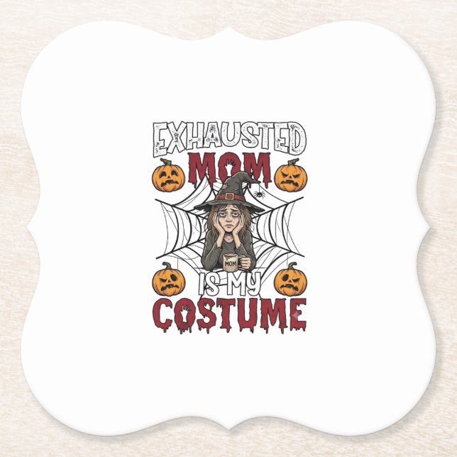 Utmattad Mamma Är Kostym Halloween Häxa Kaffe Pu Underlägg Papper (Framsida)