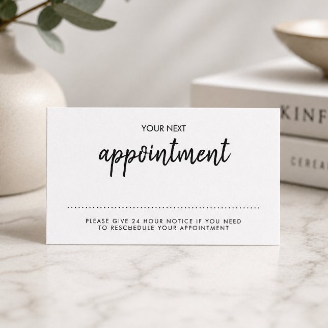UtnämningsPåminnelsekort | Modern Minimal Vit Tidsbeställning Kort (A stylish professional reminder card perfect for salons, wellness spas, and beauty studios)