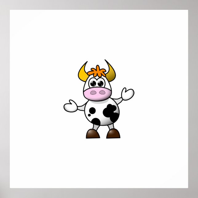 Utnyttjad Tecknad Black and White Cow Bull Poster (Framsidan)