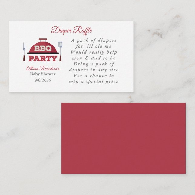 Utomhuggning av BBQ Babydusch Diaper Raffle-hölje  Tilläggskort (Fram/baksida)