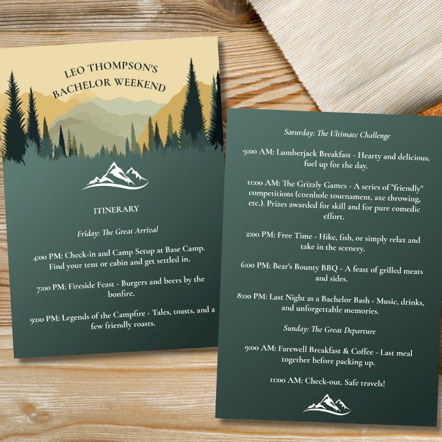 Utomhus Äventyr Bachelor Helg Itinerary Inbjudningar (Bachelor Weekend Outdoor Adventure Itinerary)