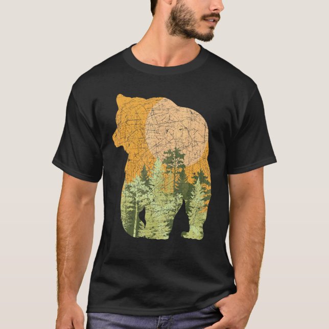 Utomhus Bear Forest Träd Djurart T Shirt (Framsida)