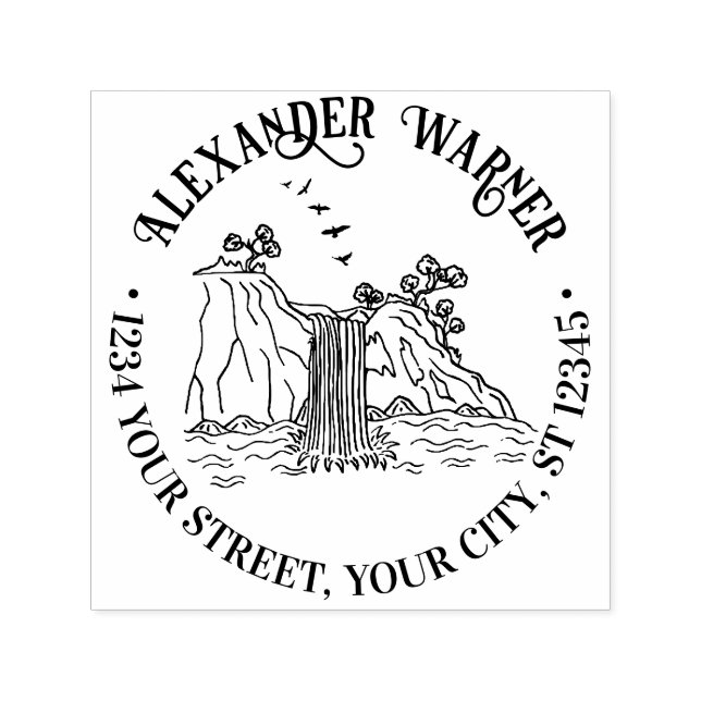 Utomhus: Bergsvattenfallet Namn Ret Adress Självfärgande Stämpel (Design)