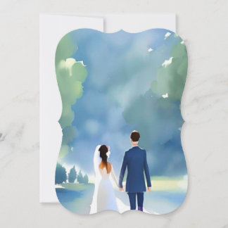 Utomhus Bröllop Söt Watercolor Bride and Groom
