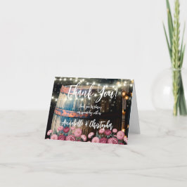 Utomhus Bröllopsdusch i whiskytunna - välkommen Tack Kort